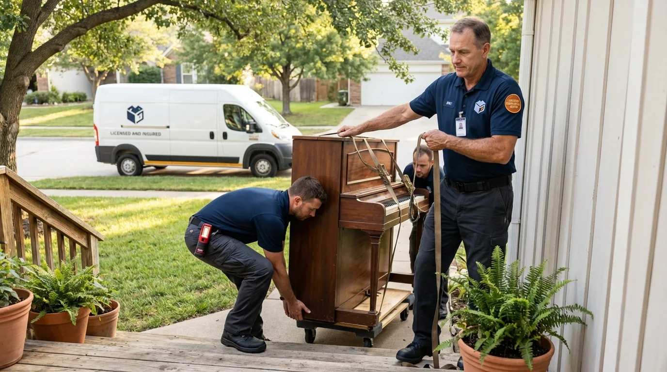 Licensed piano movers securing grand piano in Jarrettsville, MD